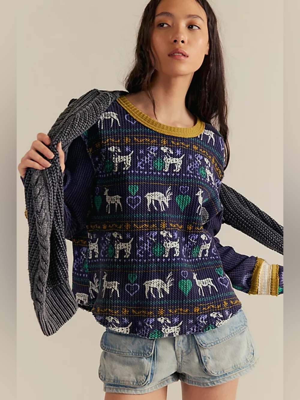 Free People We The Free Blissful Layering Tee Navy Combo Size Medium